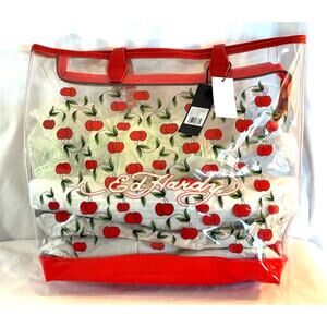 NWT ED HARDY PVC Bag RED Cherries Clear Tote Shoulder Bag Beach Summer $159.00